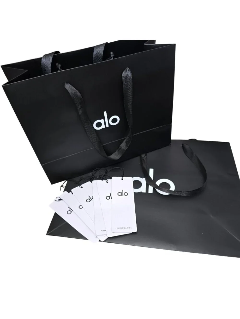Alo Yoga Black Shopping Bags With Ribbon Handles & Tags Set VR9019